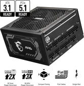 Fuente De Poder Msi Mag A1250Gl Pcie5 1250W 80 Plus Gold Full Modular